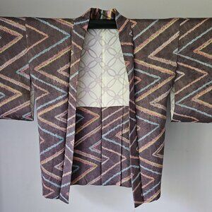 Silk Shibori Kimono Jacket - Smoky Purple Haori, Size 10-12